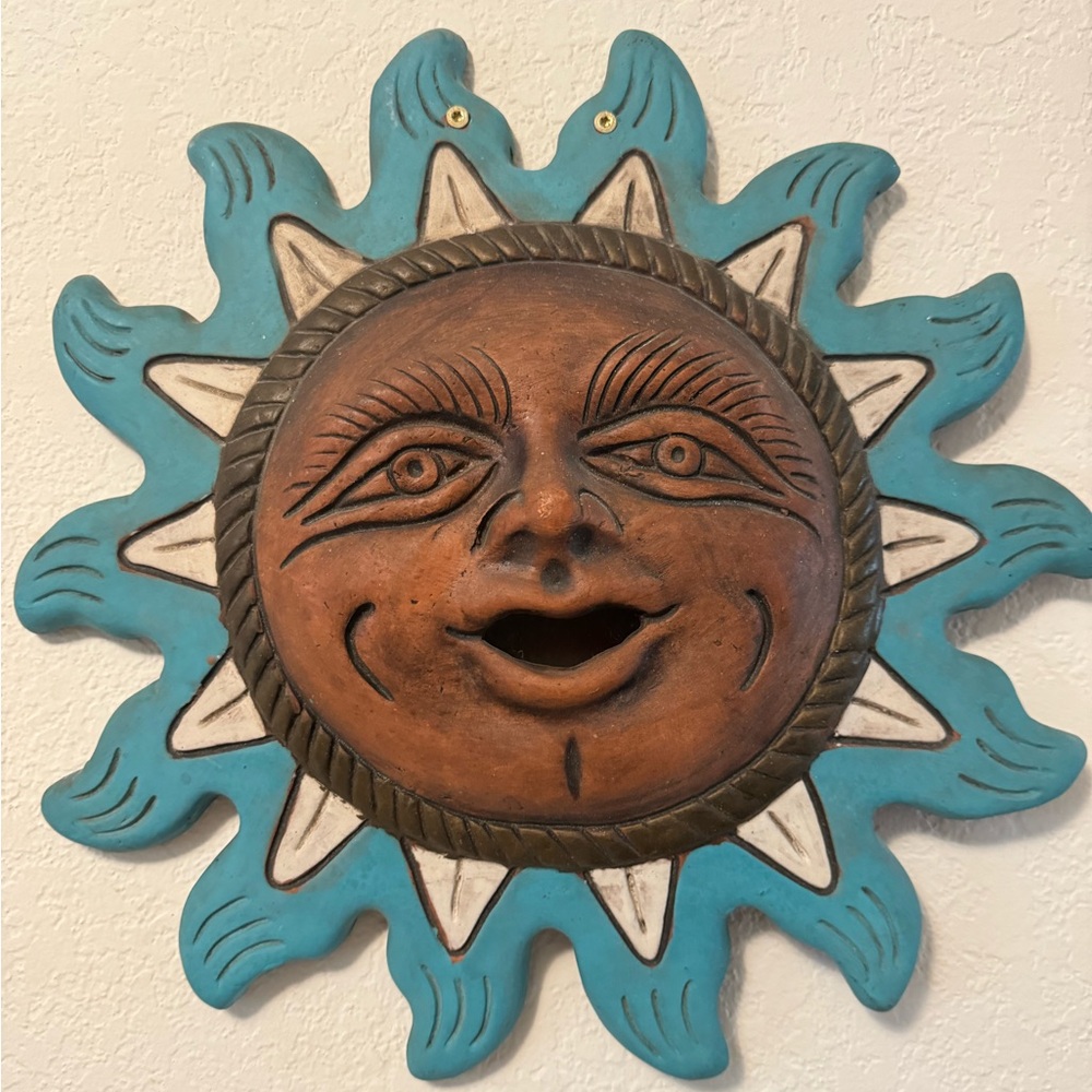 Vintage Mayan Terracota Mexican Folk Art Clay Sun